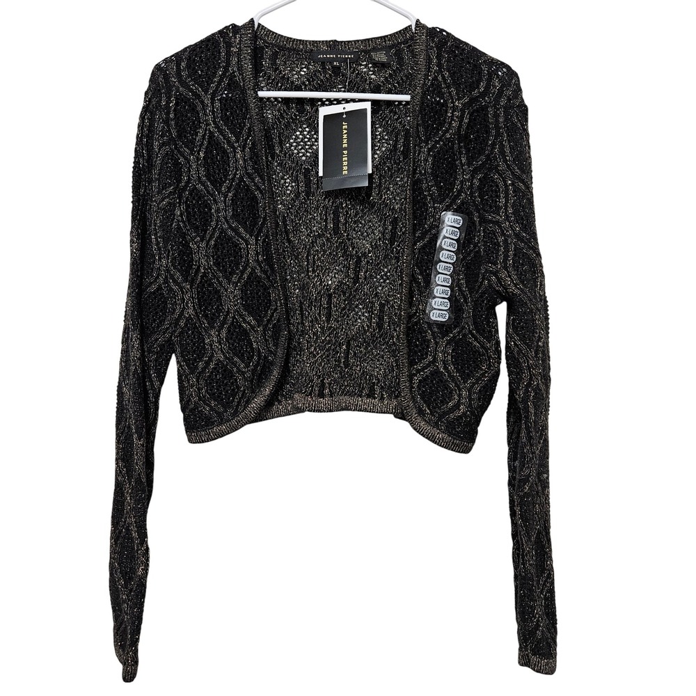 Jeanne Pierre XL Black Metallic Cropped Y2K Style Shrug Goth Glam Fairy Cardigan